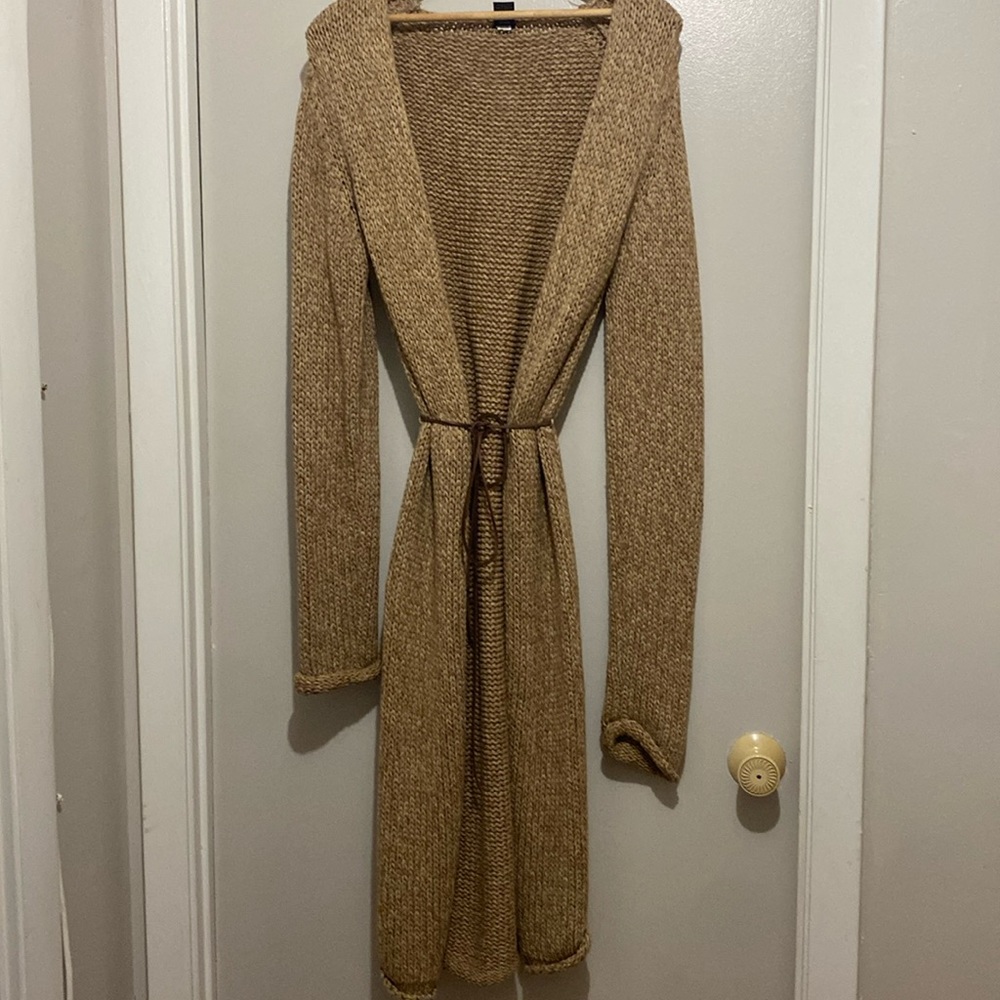 WMS LONG OPEN SWEATER W/SKINNY BROWN LEATHER BELT